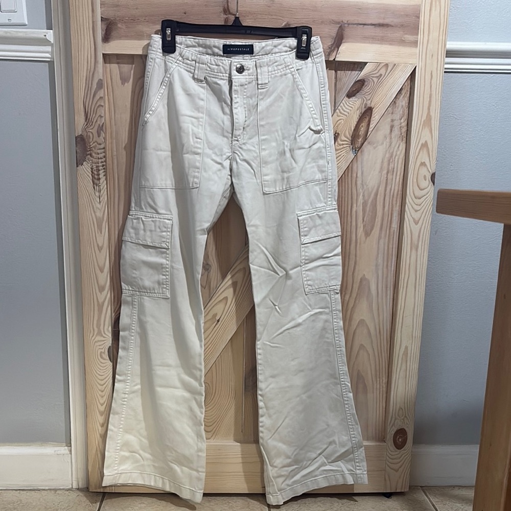 American Eagle Outfitters Cream Cargo Pants Flared Casual